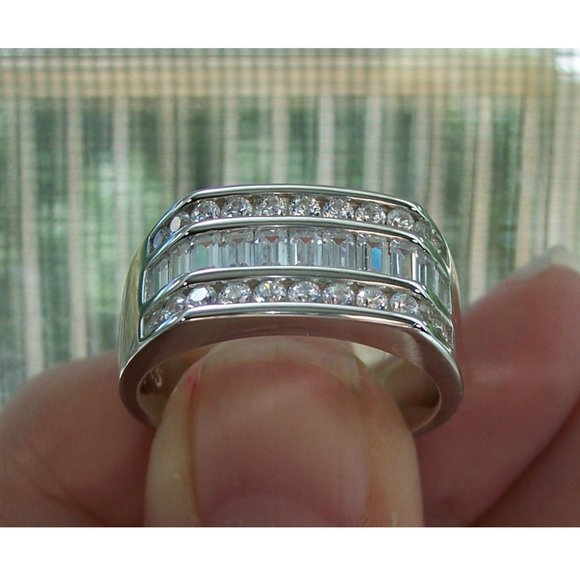 925 STERLING SILVER Men's Channel Set Cubic Zirconia Band Ring - Picture 8 of 16